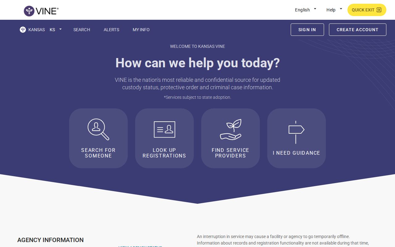 Kansas VINELink person search and notification interface